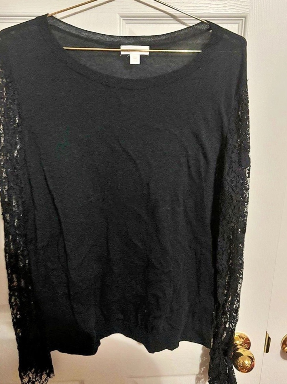 Black Lace Sleeve Top Size XL Like New